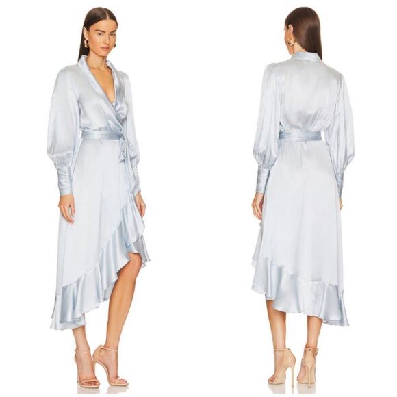💕ZIMMERMANN💕 Silk Wrap Midi Dress ~ Ice Blue US 6 NWT - Picture 8 of 16